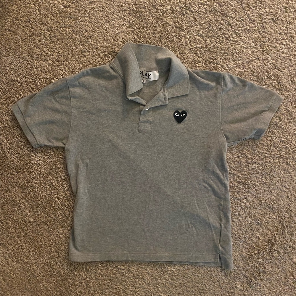 Comme Des Garcons PLAY Classic Black Heart Polo Short Sleeve T-shirt Grey Size L